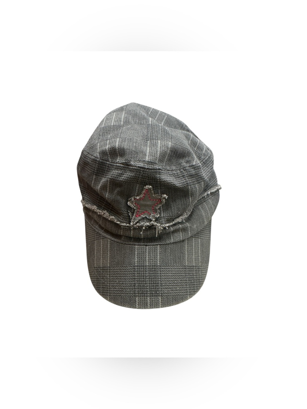 Gray Plaid Cadet Cap with Pink Star Accent